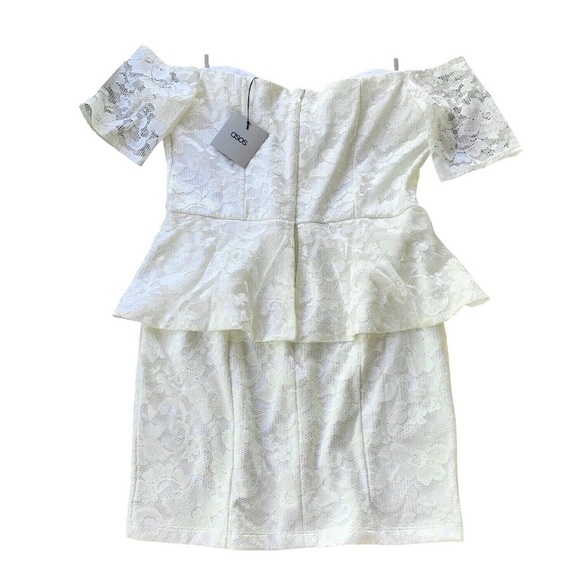 ASOS Lace Peplum Off-Shoulder Cocktail Bridal Dress Cream Ivory Size US 12 - Picture 2 of 6